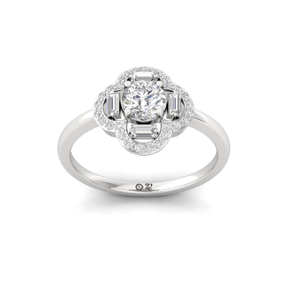 Radiant Round & Baguette CVD lab Grown Diamond Halo Cluster Ring