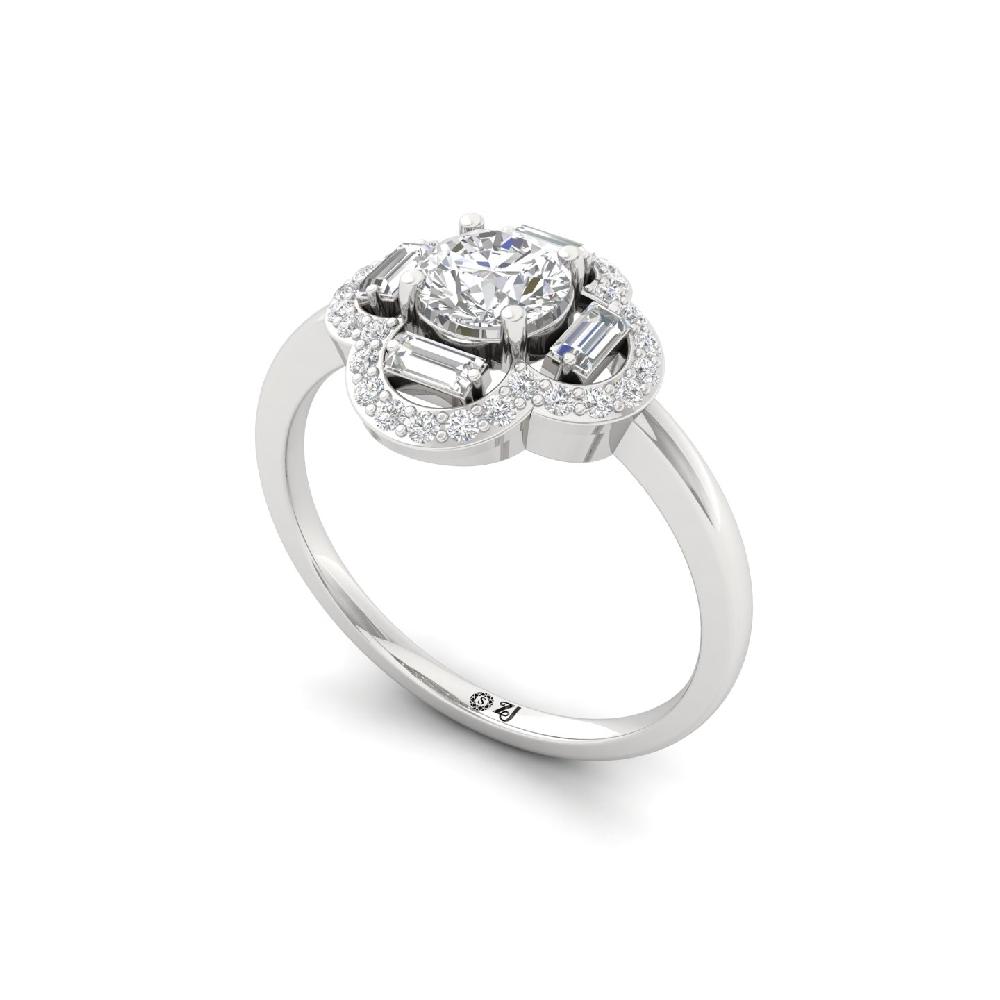 Radiant Round & Baguette CVD lab Grown Diamond Halo Cluster Ring