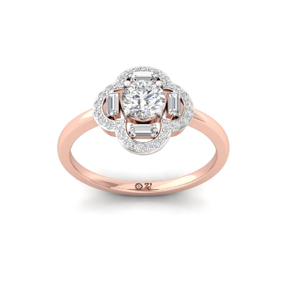 Radiant Round & Baguette CVD lab Grown Diamond Halo Cluster Ring