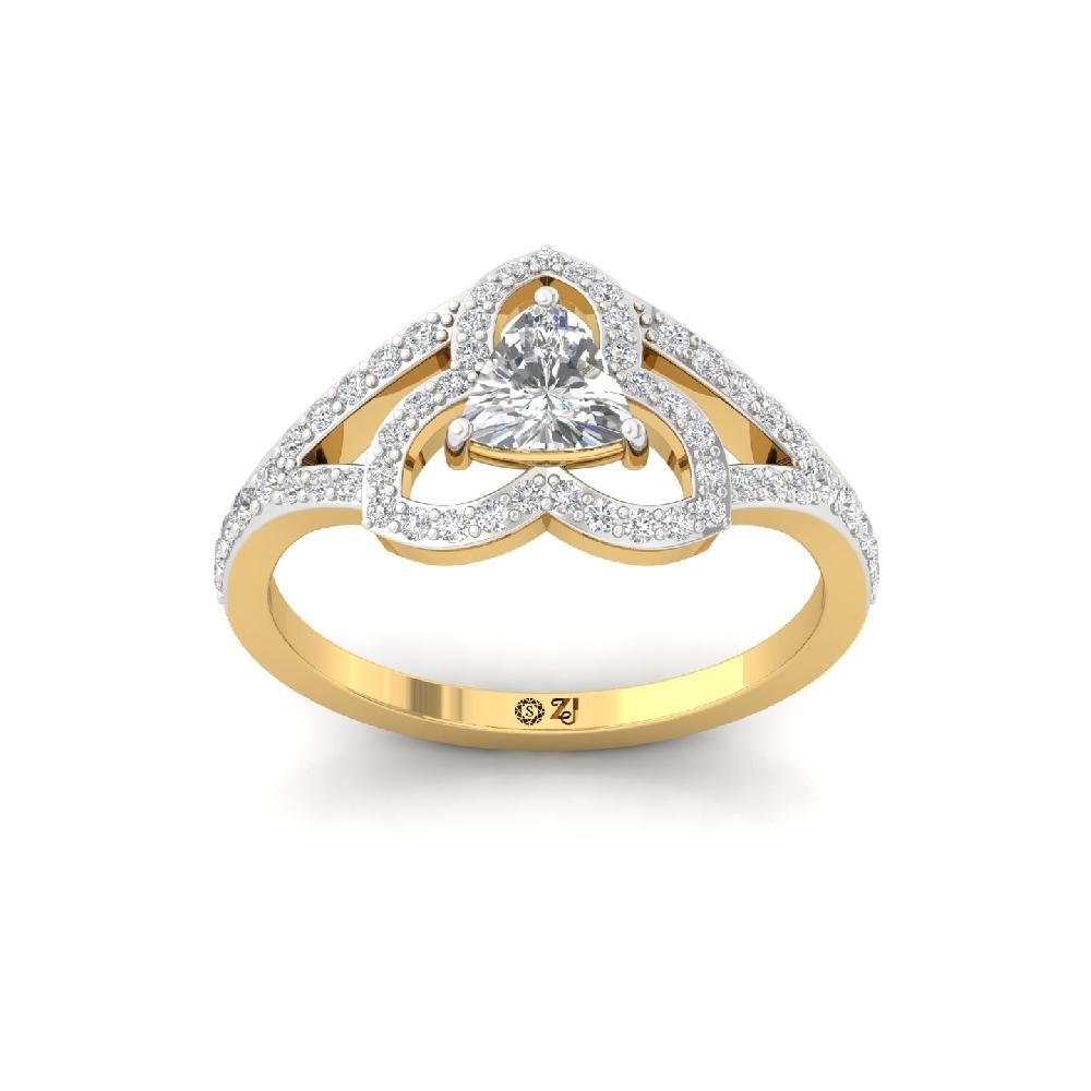 0.50Ct Majestic Floral Trillion Cut Lab Grown Diamonds Halo Ring