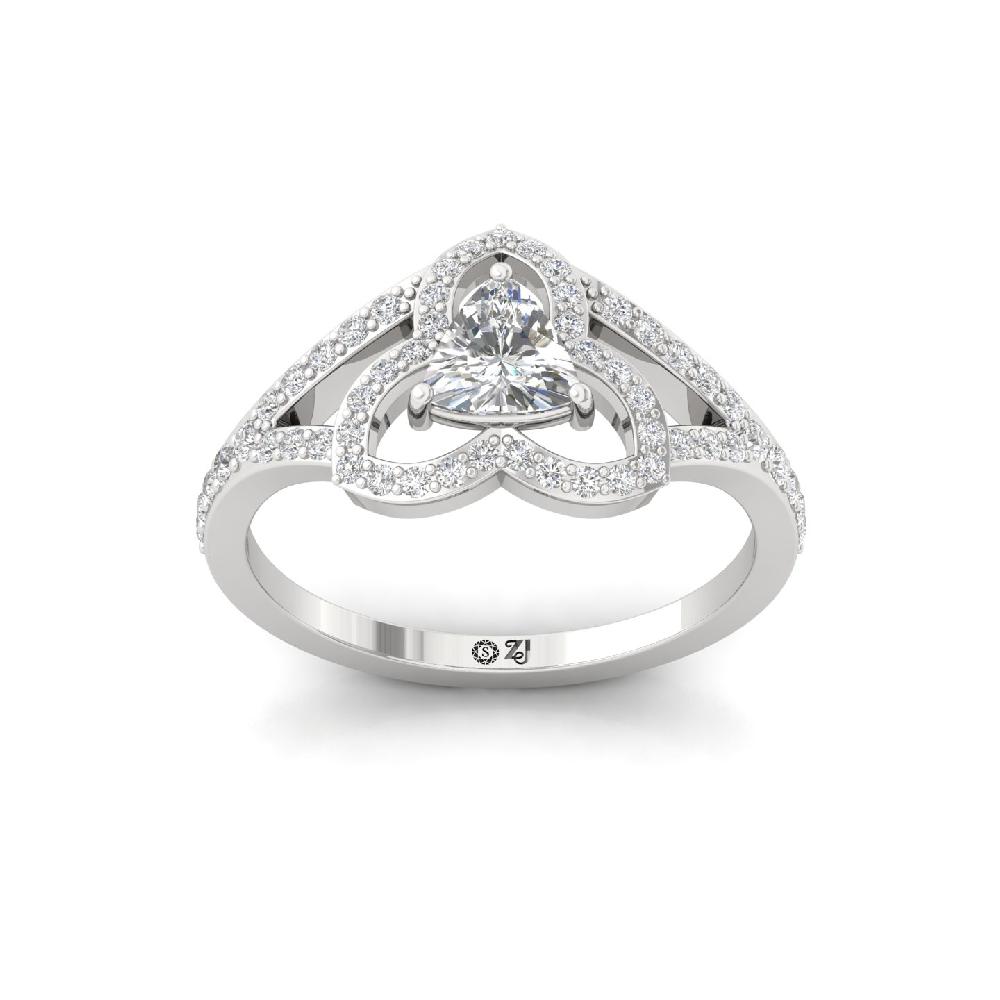0.50Ct Majestic Floral Trillion Cut Lab Grown Diamonds Halo Ring
