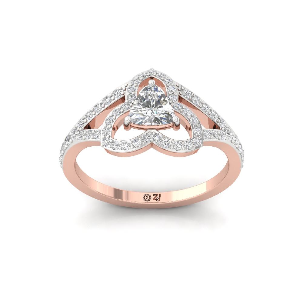 0.50Ct Majestic Floral Trillion Cut Lab Grown Diamonds Halo Ring