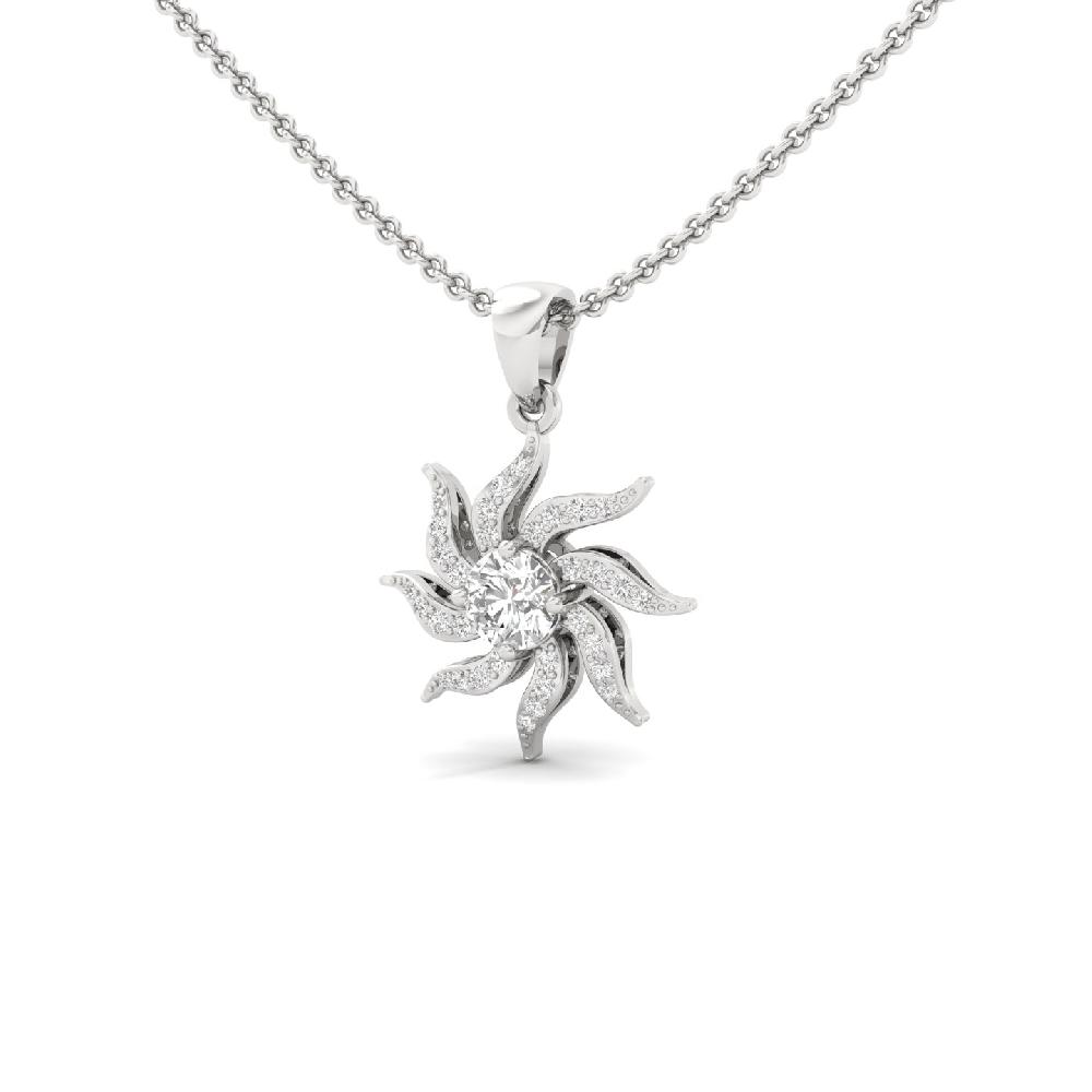 SolRadiance 0.50 CT Round Diamond Sunburst Pendant in Silver