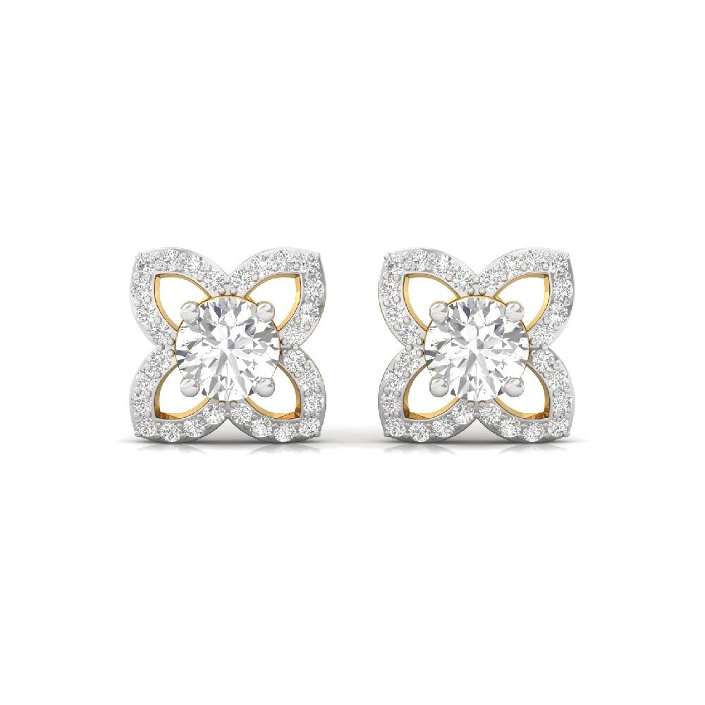 0.52 Ct Round Cut Floral CVD lab Grown Diamond Earrings