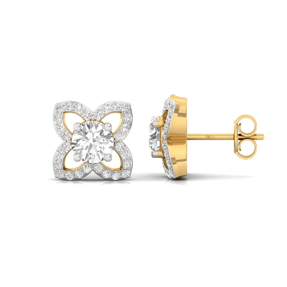 0.52 Ct Round Cut Floral CVD lab Grown Diamond Earrings