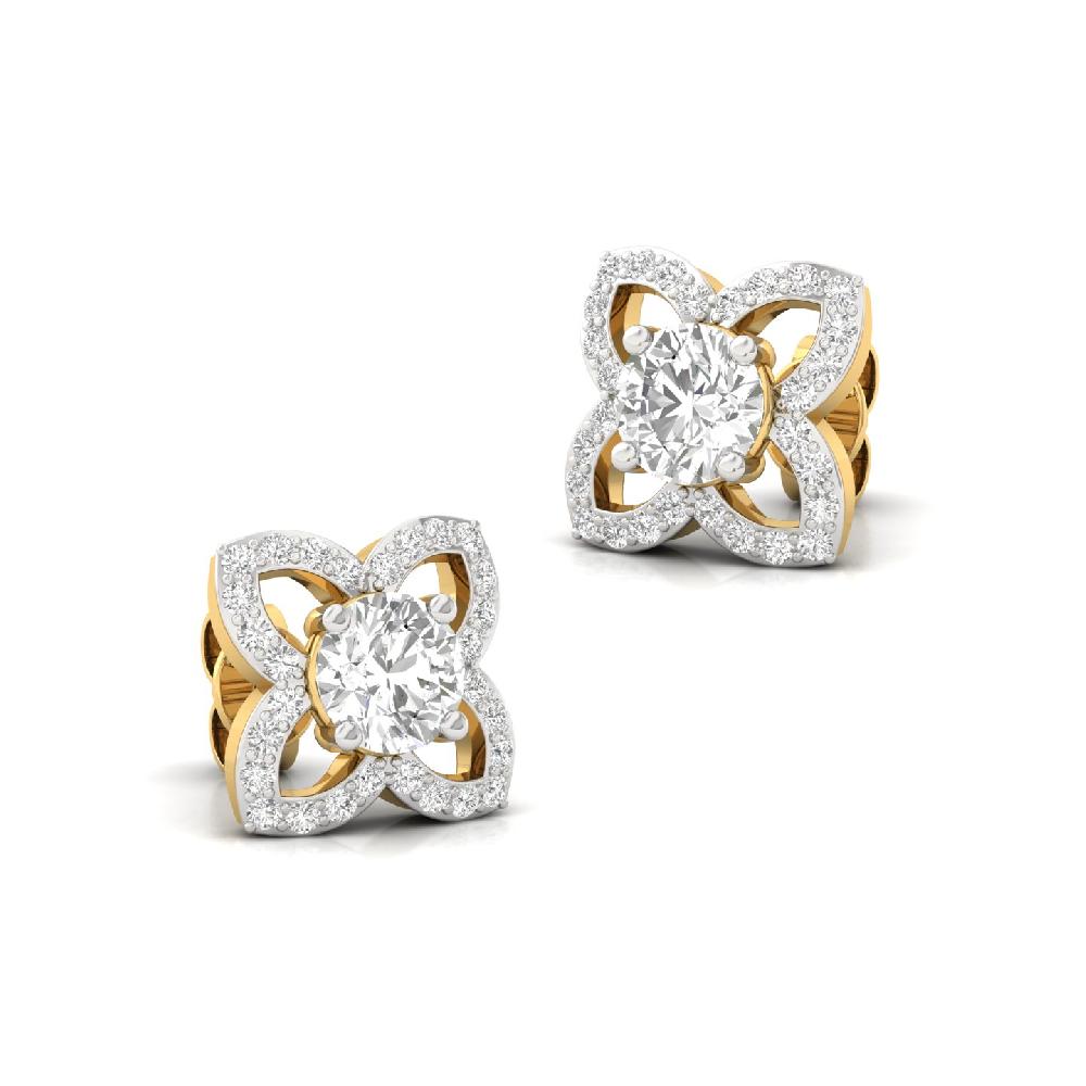 0.52 Ct Round Cut Floral CVD lab Grown Diamond Earrings