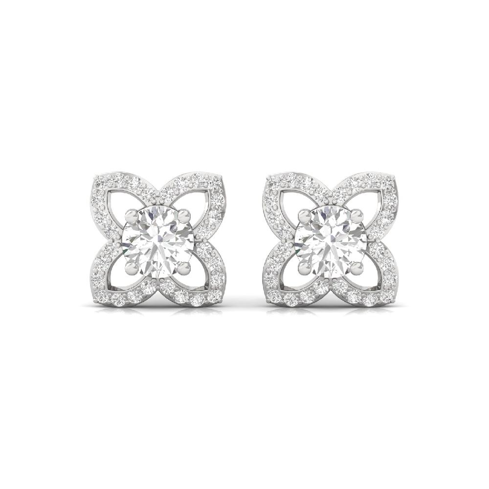 0.52 Ct Round Cut Floral CVD lab Grown Diamond Earrings