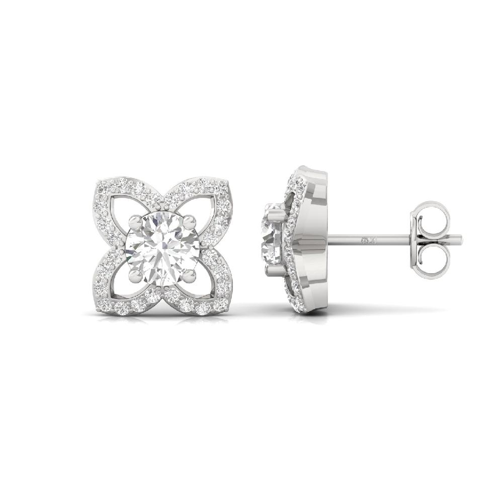 0.52 Ct Round Cut Floral CVD lab Grown Diamond Earrings