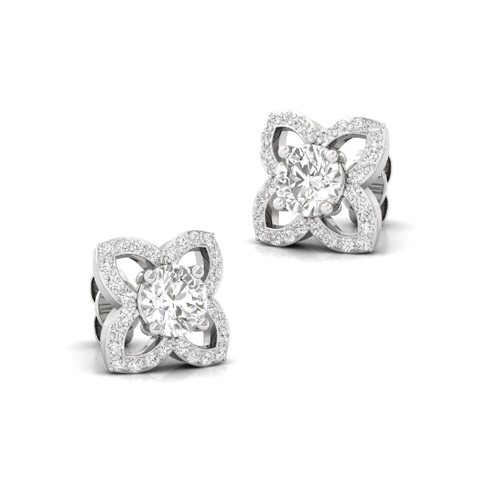 0.52 Ct Round Cut Floral CVD lab Grown Diamond Earrings