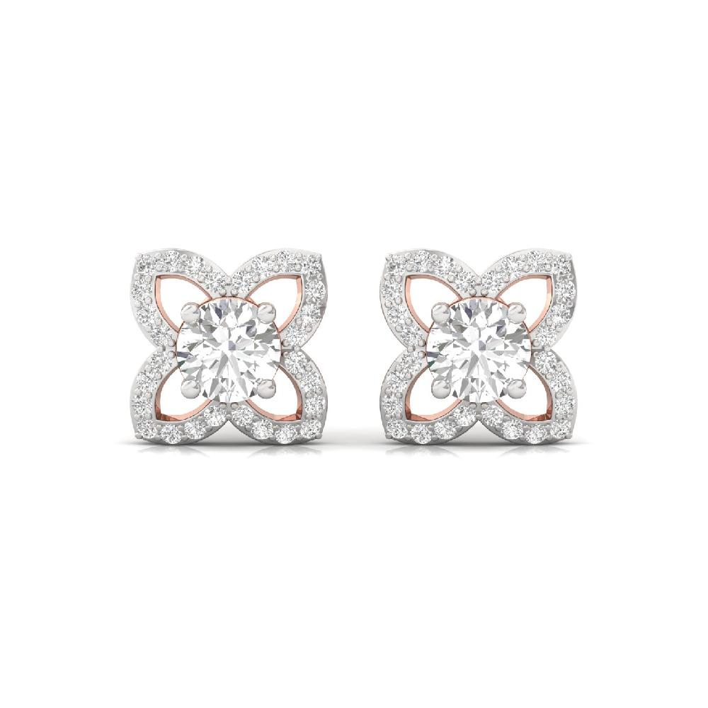 0.52 Ct Round Cut Floral CVD lab Grown Diamond Earrings