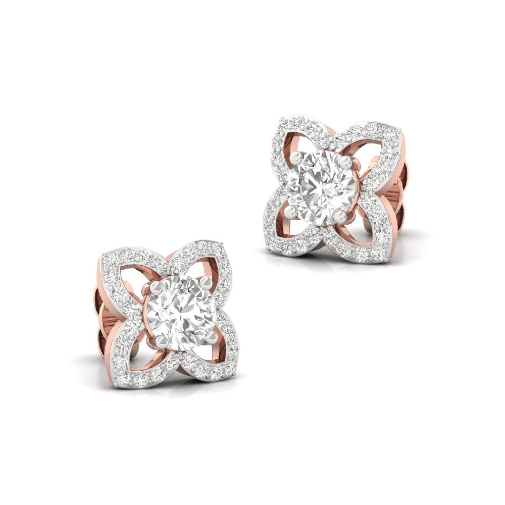 0.52 Ct Round Cut Floral CVD lab Grown Diamond Earrings