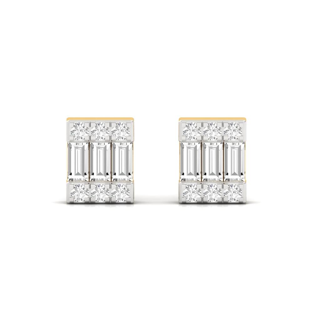 Baguette & Round Cut Lab Grown Diamond Bar Earrings