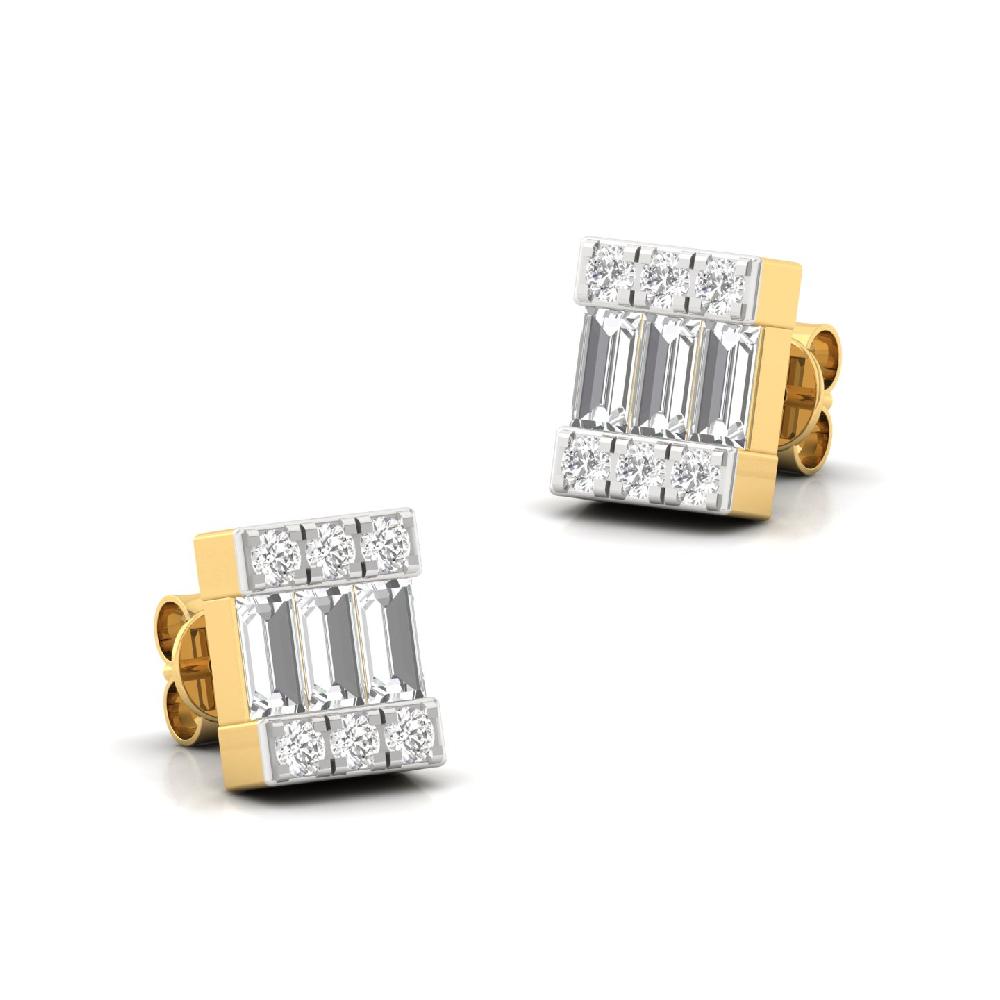 Baguette & Round Cut Lab Grown Diamond Bar Earrings