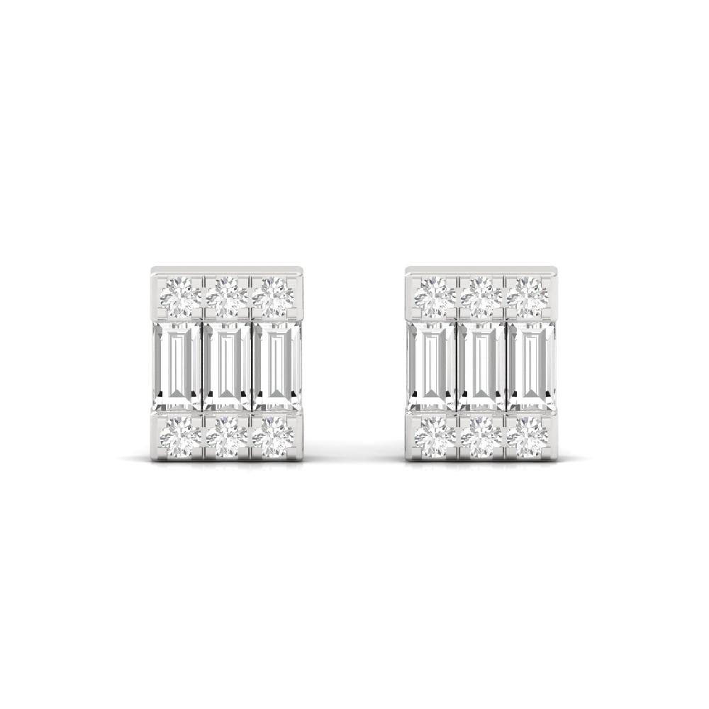 Baguette & Round Cut Lab Grown Diamond Bar Earrings