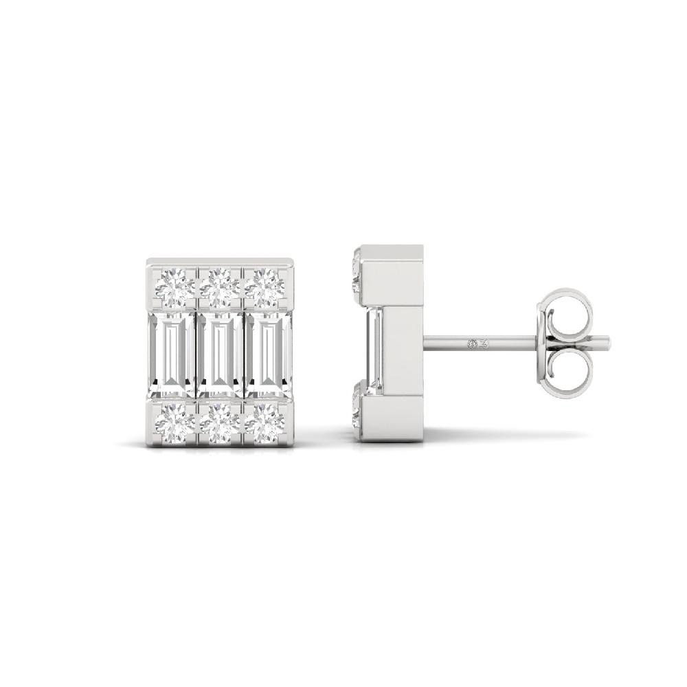 Baguette & Round Cut Lab Grown Diamond Bar Earrings