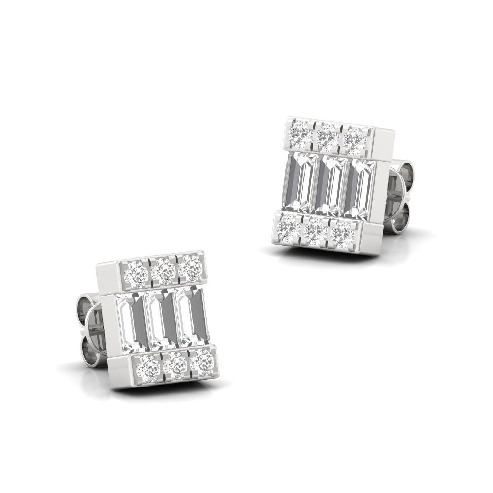 Baguette & Round Cut Lab Grown Diamond Bar Earrings