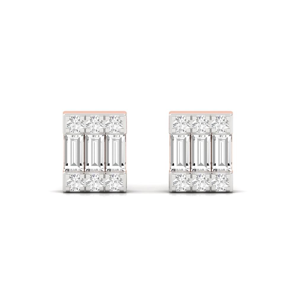 Baguette & Round Cut Lab Grown Diamond Bar Earrings