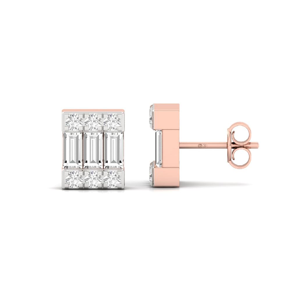 Baguette & Round Cut Lab Grown Diamond Bar Earrings