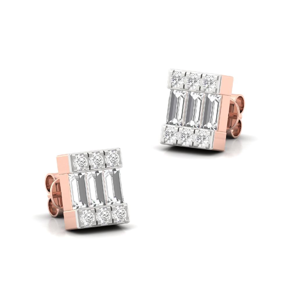 Baguette & Round Cut Lab Grown Diamond Bar Earrings