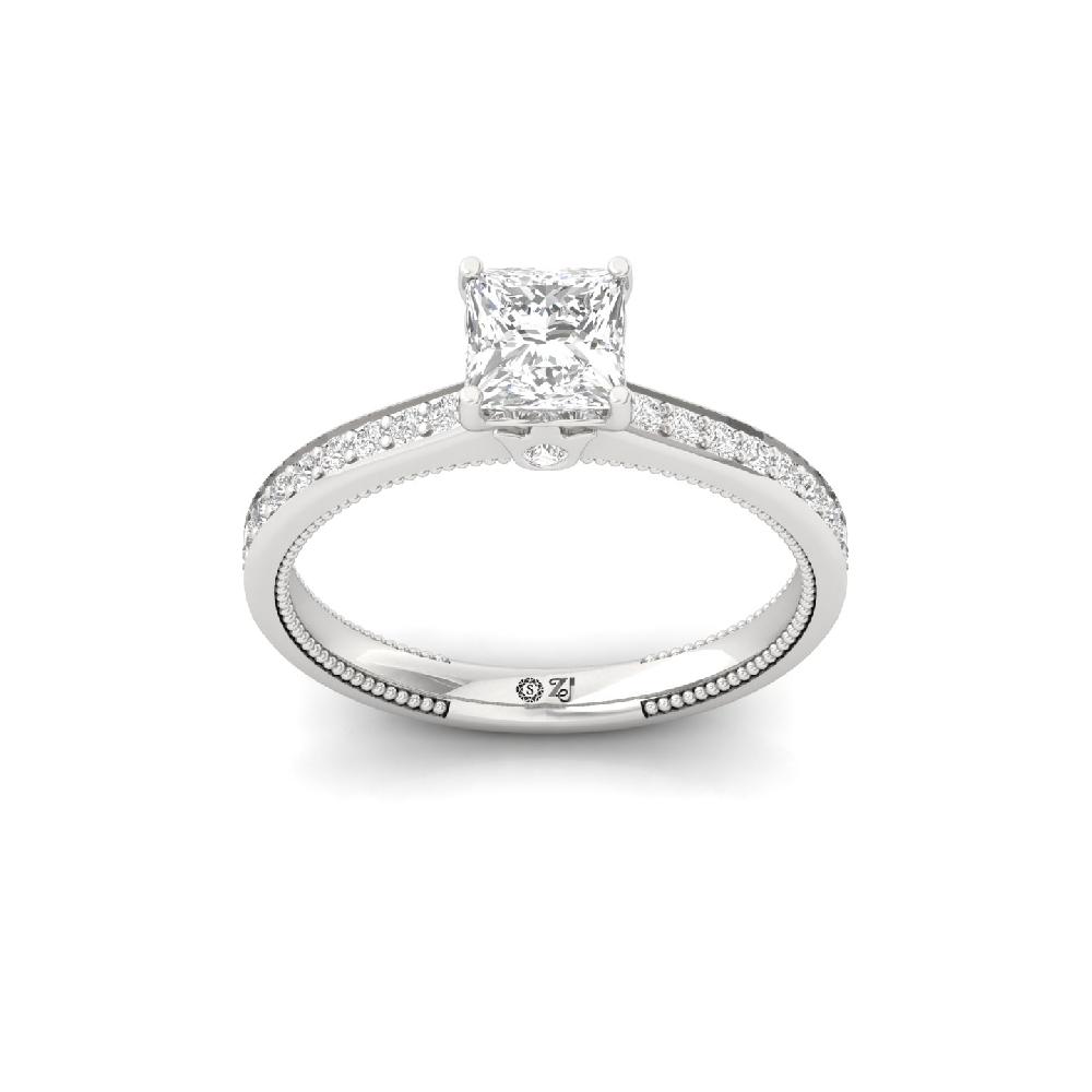 1.00Ct Princess Cut Solitaire CVD Lab Grown Diamond Ring 