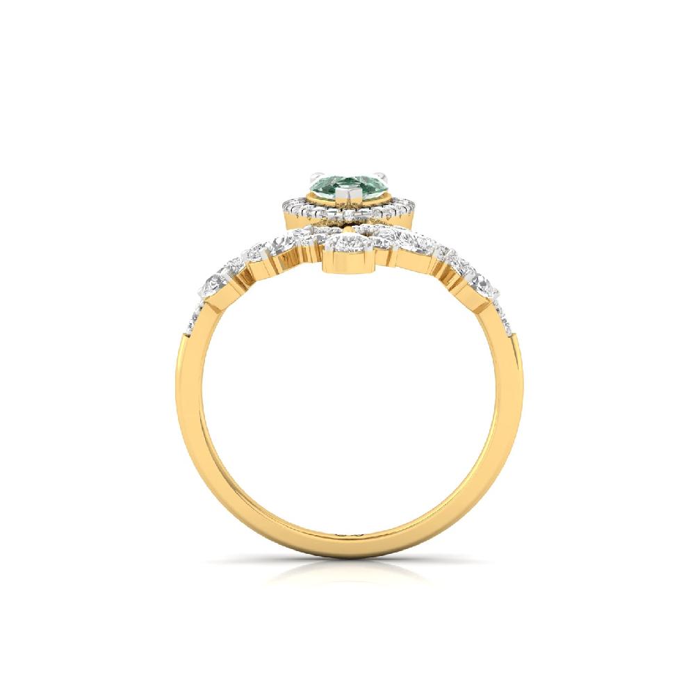 Pear Cut Green Drop Motif Designer lab Growm Diamond Ring