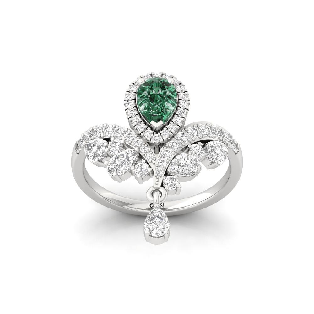 Pear Cut Green Drop Motif Designer lab Growm Diamond Ring