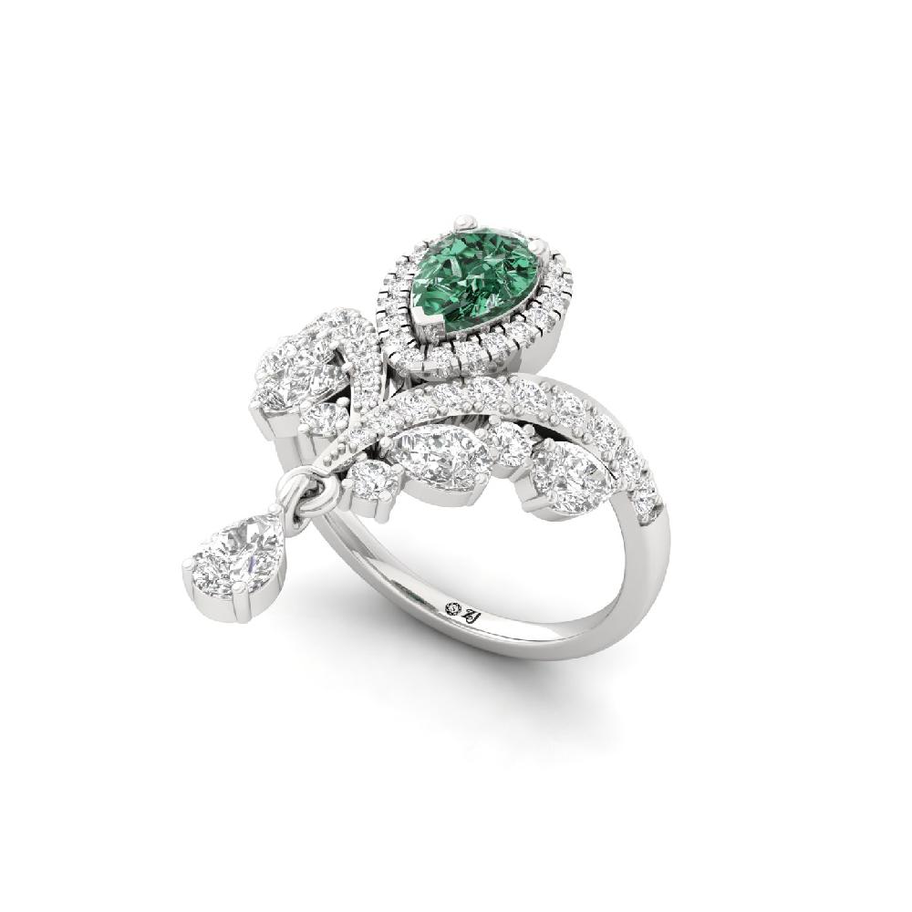 Pear Cut Green Drop Motif Designer lab Growm Diamond Ring