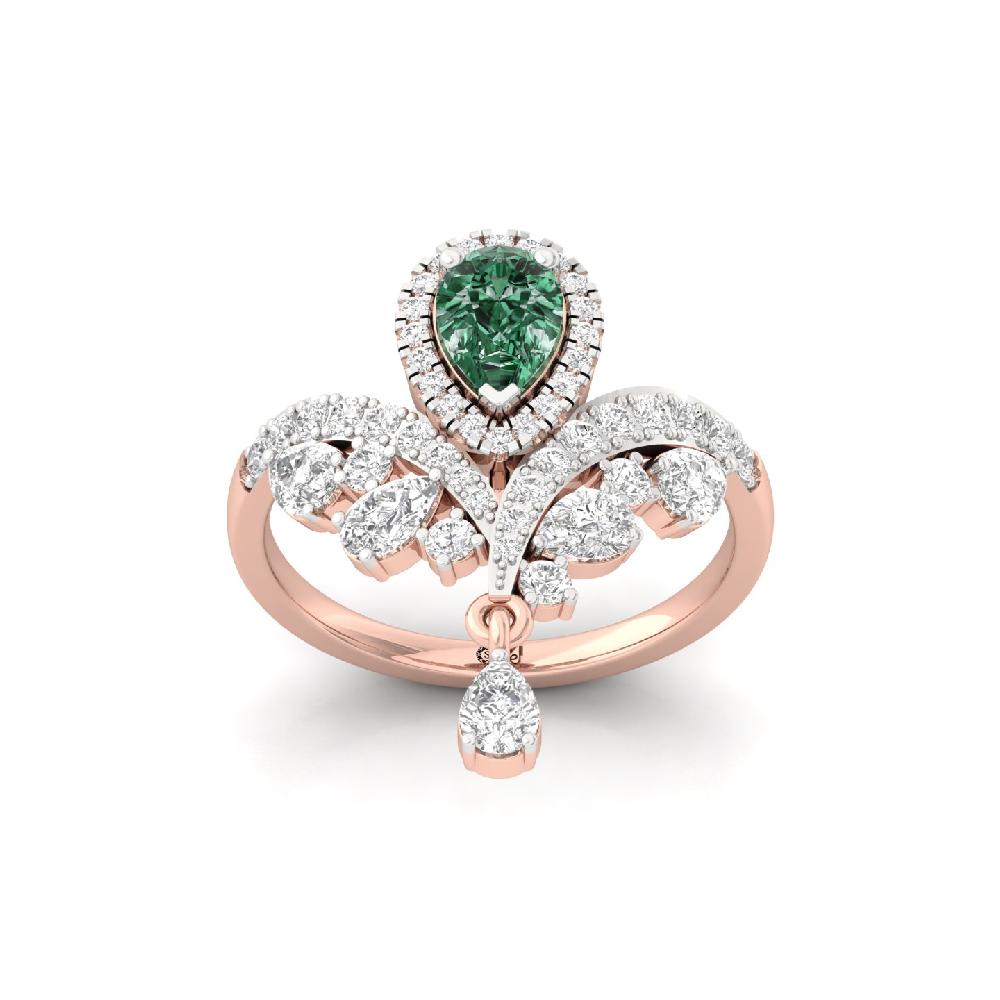 Pear Cut Green Drop Motif Designer lab Growm Diamond Ring