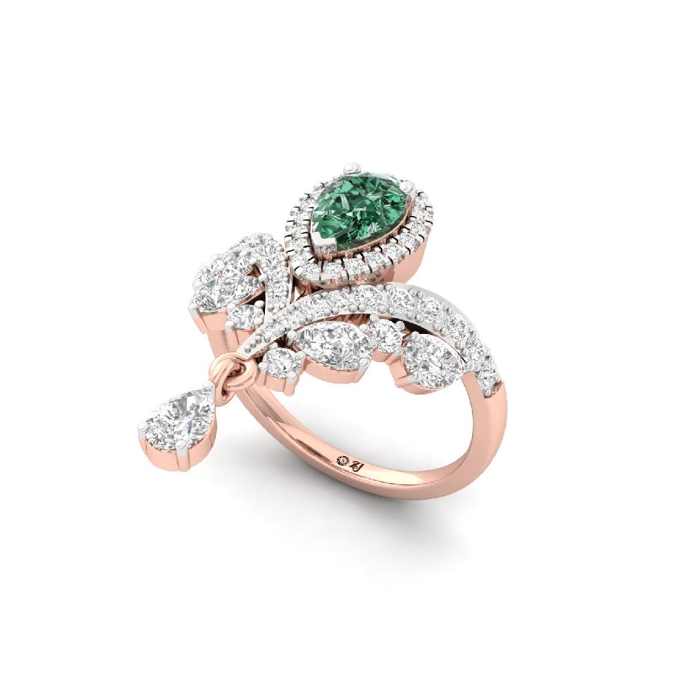 Pear Cut Green Drop Motif Designer lab Growm Diamond Ring