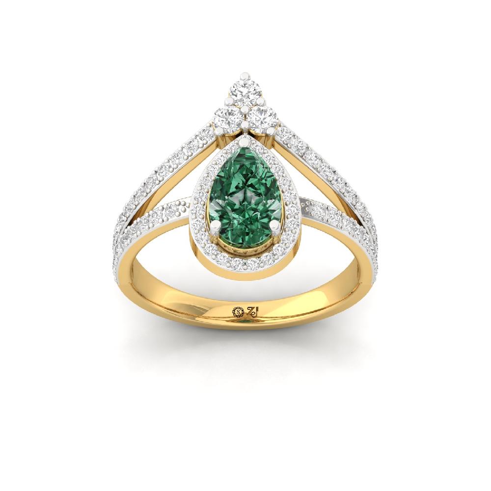 Royal Green Pear Cut cvd Diamond Halo Ring