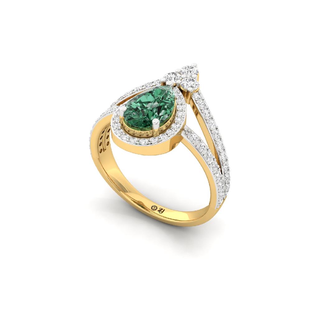 Royal Green Pear Cut cvd Diamond Halo Ring