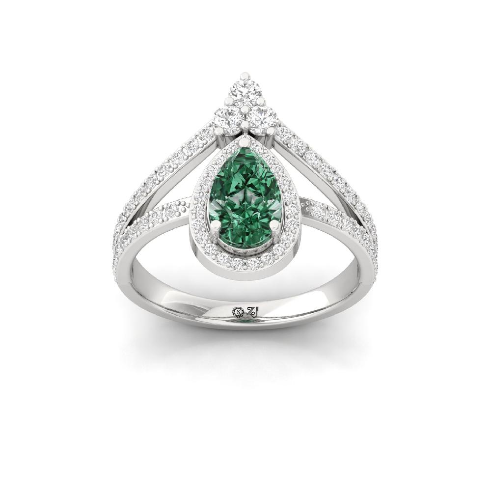 Royal Green Pear Cut cvd Diamond Halo Ring