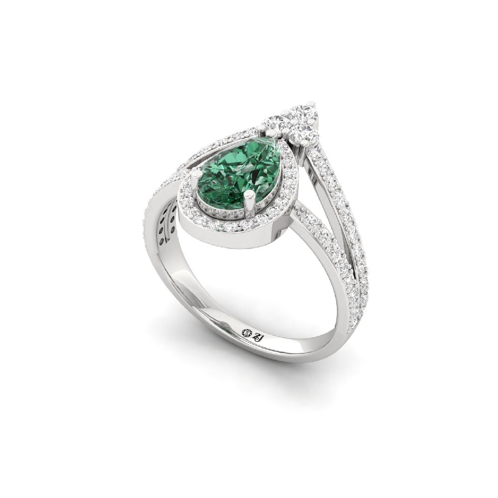 Royal Green Pear Cut cvd Diamond Halo Ring