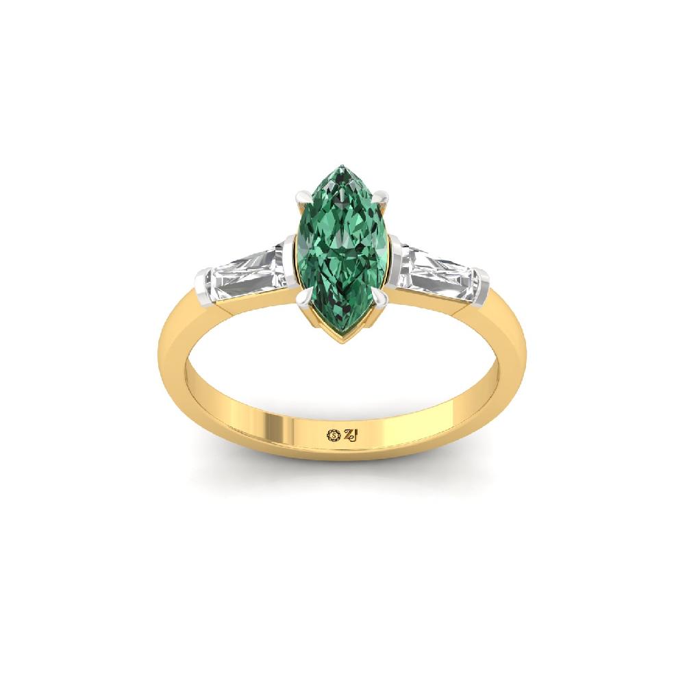 Graceful Marquise Cut Green Lab Grown Diamond Ring