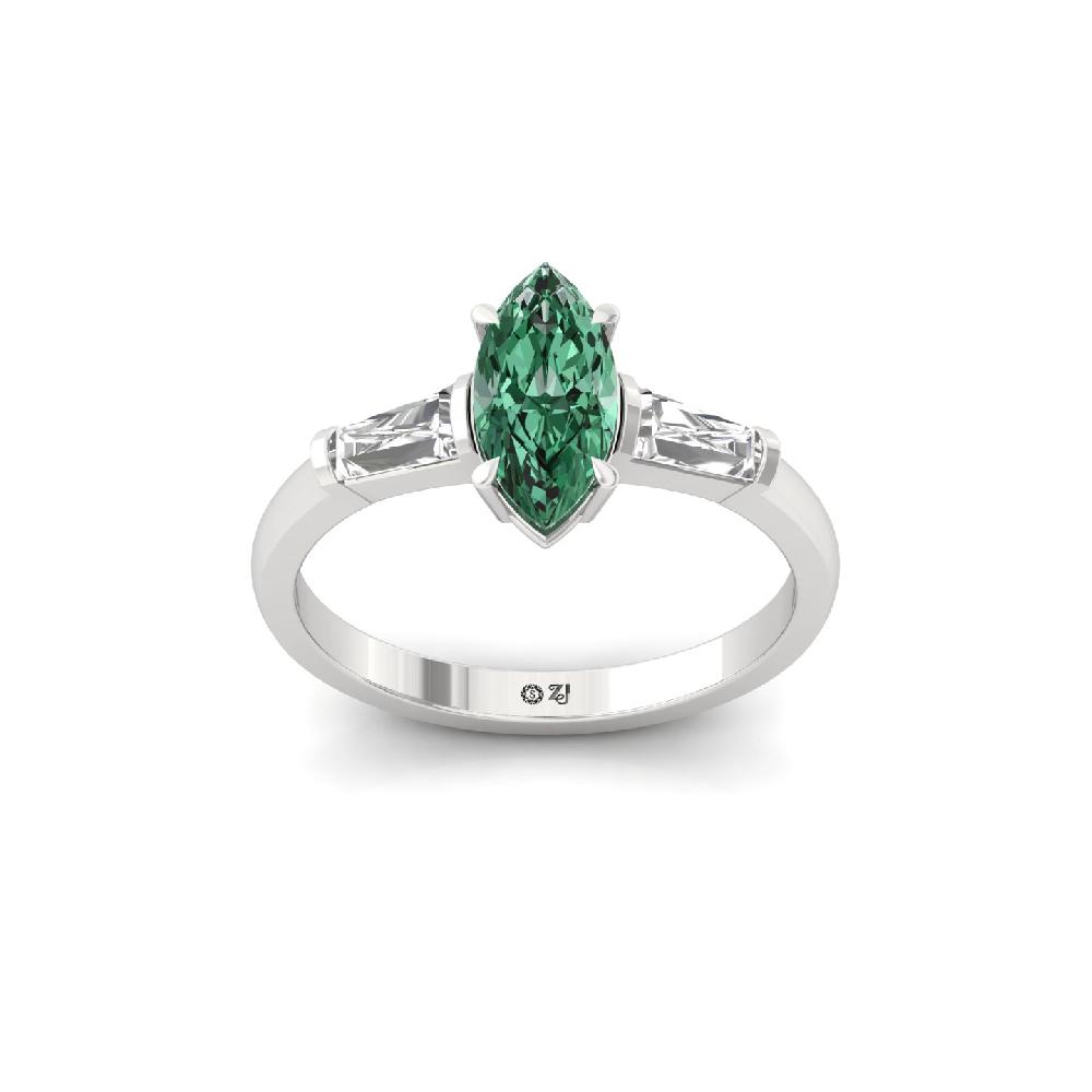 Graceful Marquise Cut Green Lab Grown Diamond Ring