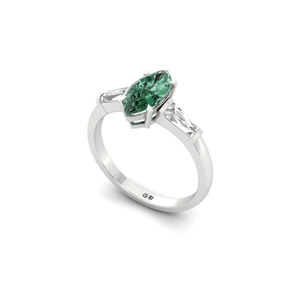 Graceful Marquise Cut Green Lab Grown Diamond Ring
