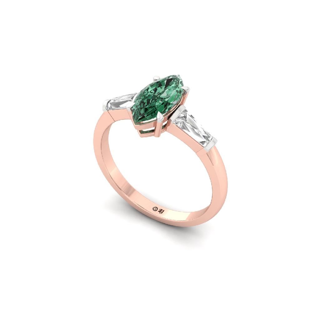 Graceful Marquise Cut Green Lab Grown Diamond Ring