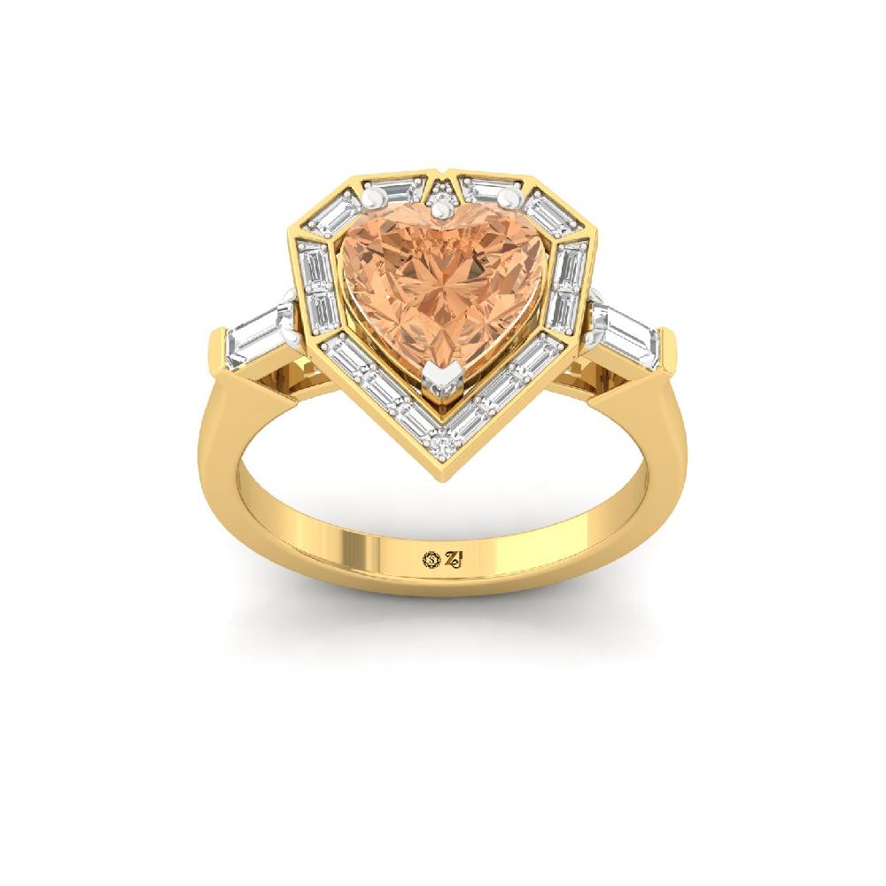 Radiant Heart Cut Peach Cvd Diamond Ring 