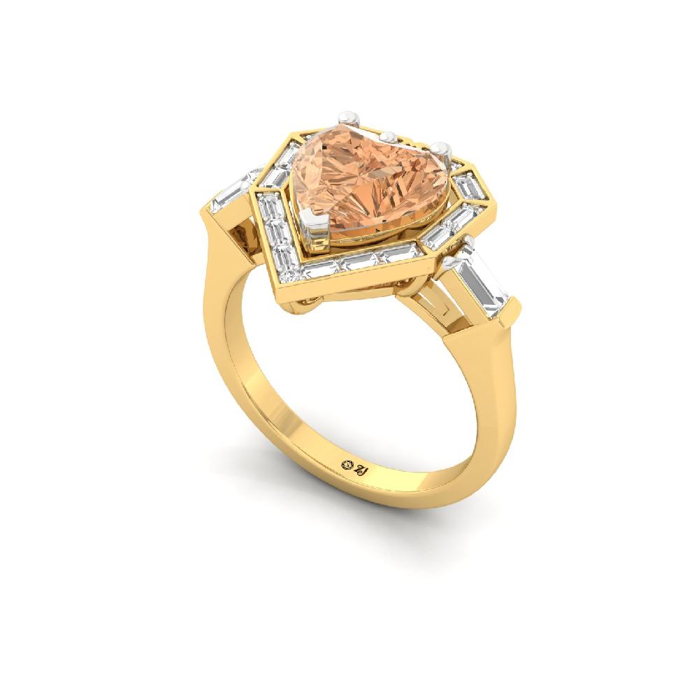 Radiant Heart Cut Peach Cvd Diamond Ring 