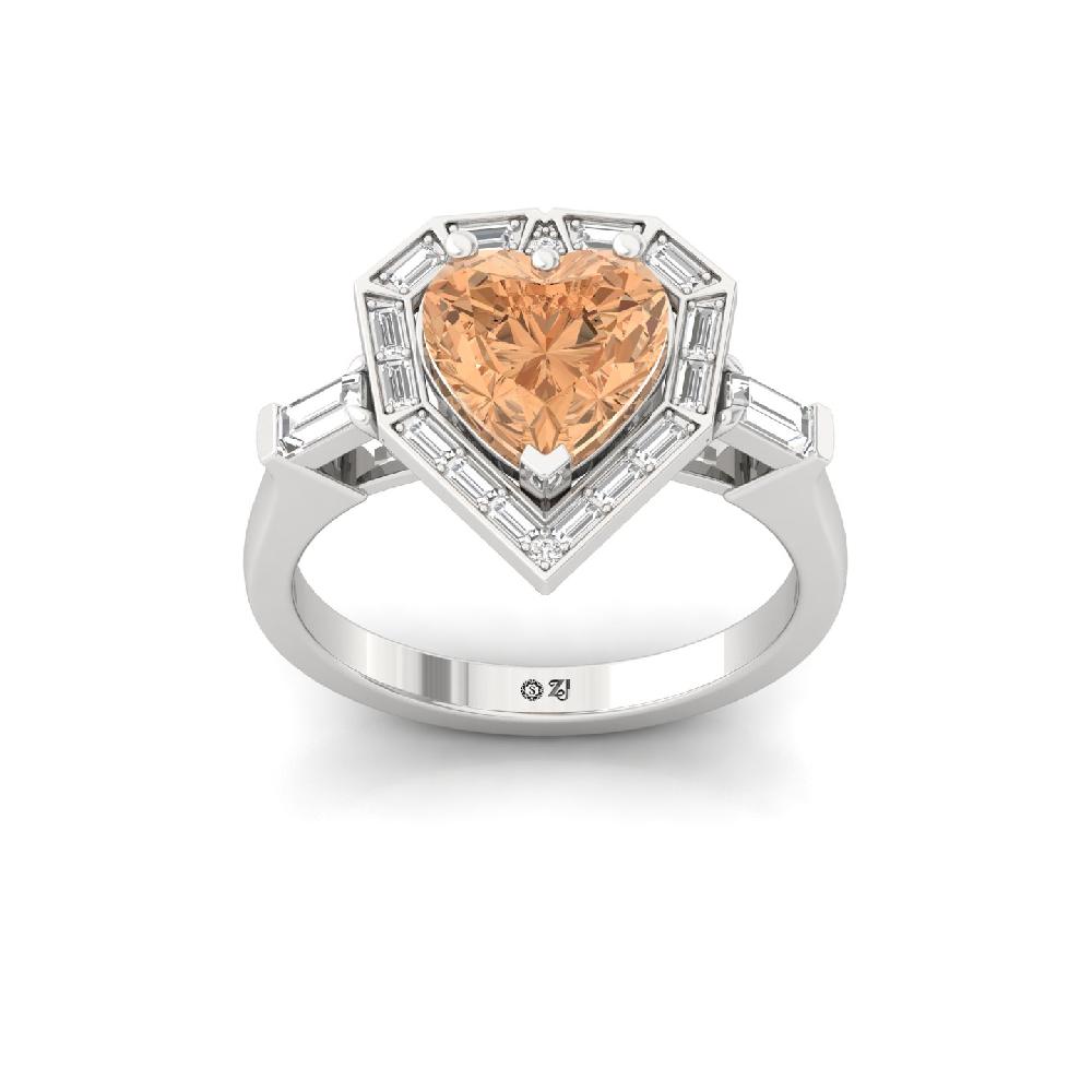 Radiant Heart Cut Peach Cvd Diamond Ring 