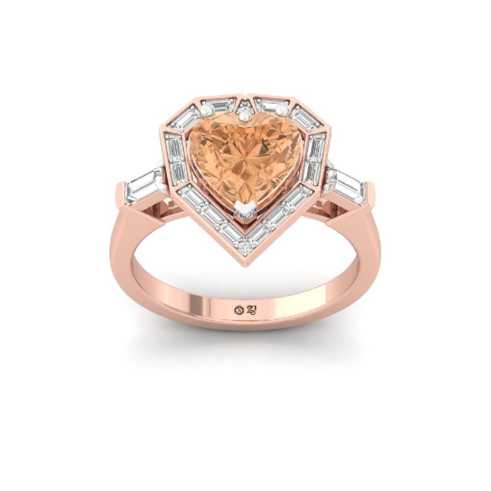 Radiant Heart Cut Peach Cvd Diamond Ring 