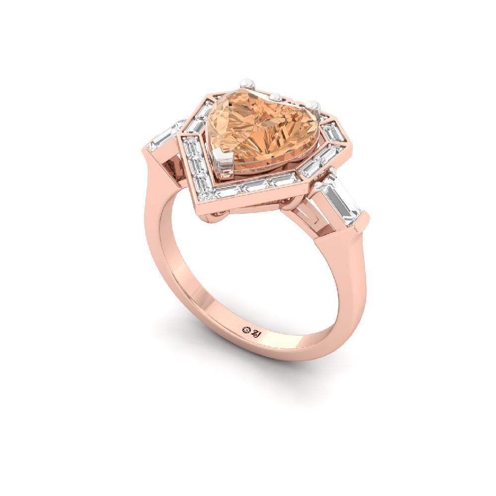 Radiant Heart Cut Peach Cvd Diamond Ring 