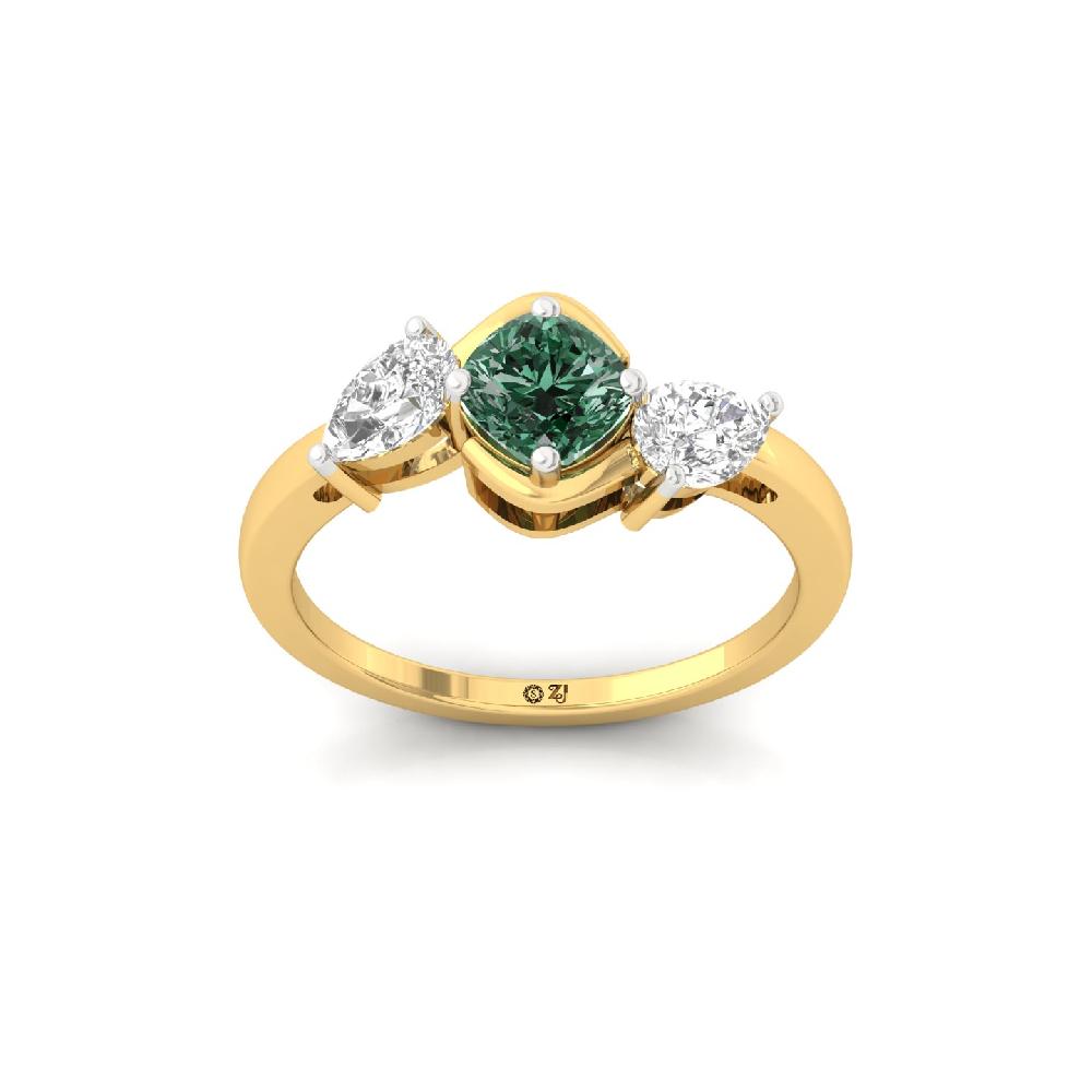 Cushion Green Lab Grown Diamond Trio Ring