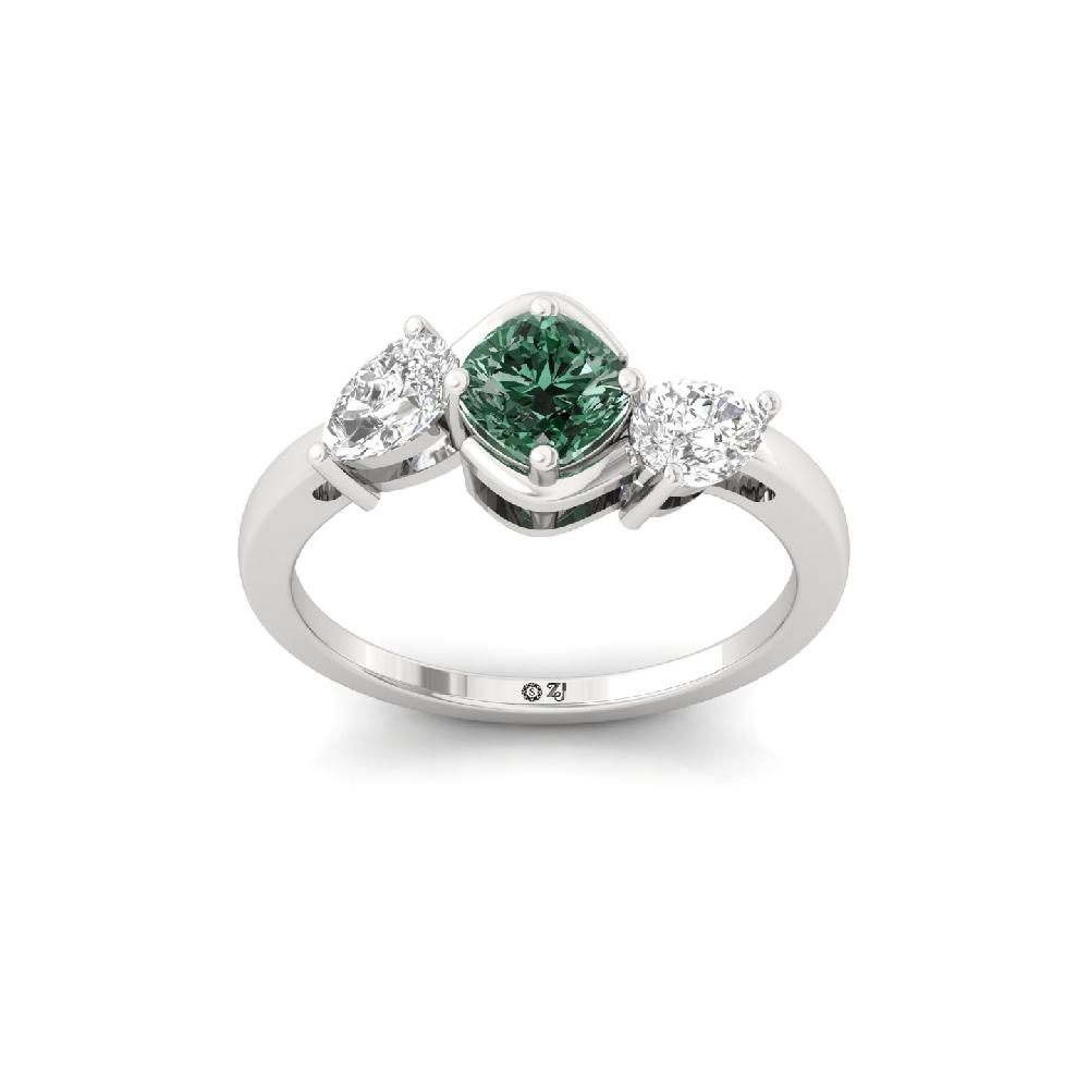 Cushion Green Lab Grown Diamond Trio Ring