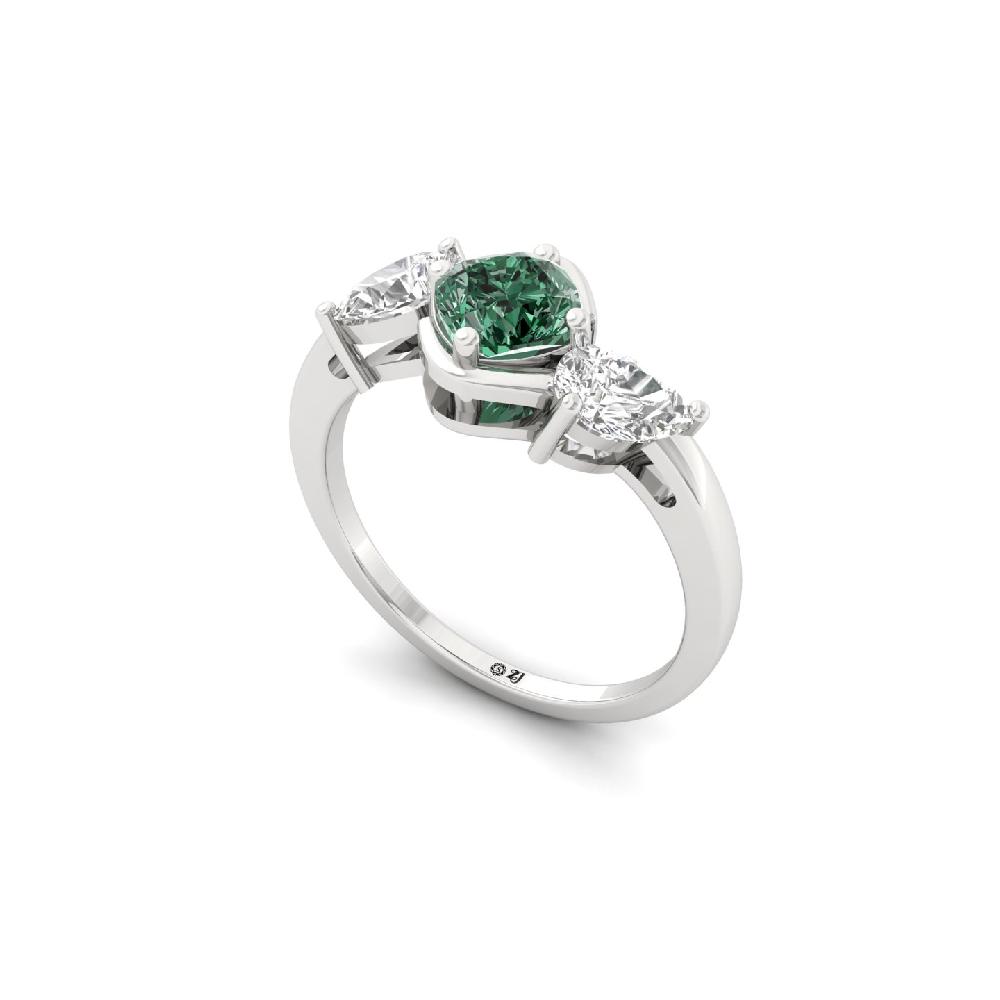 Cushion Green Lab Grown Diamond Trio Ring