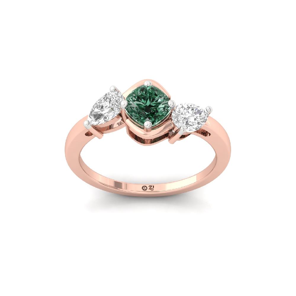 Cushion Green Lab Grown Diamond Trio Ring
