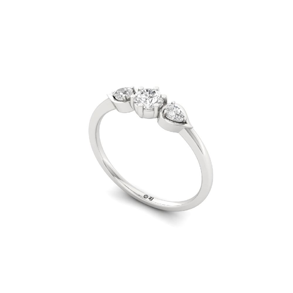 Petal Spark pear and Round Cut Cvd Diamond Ring