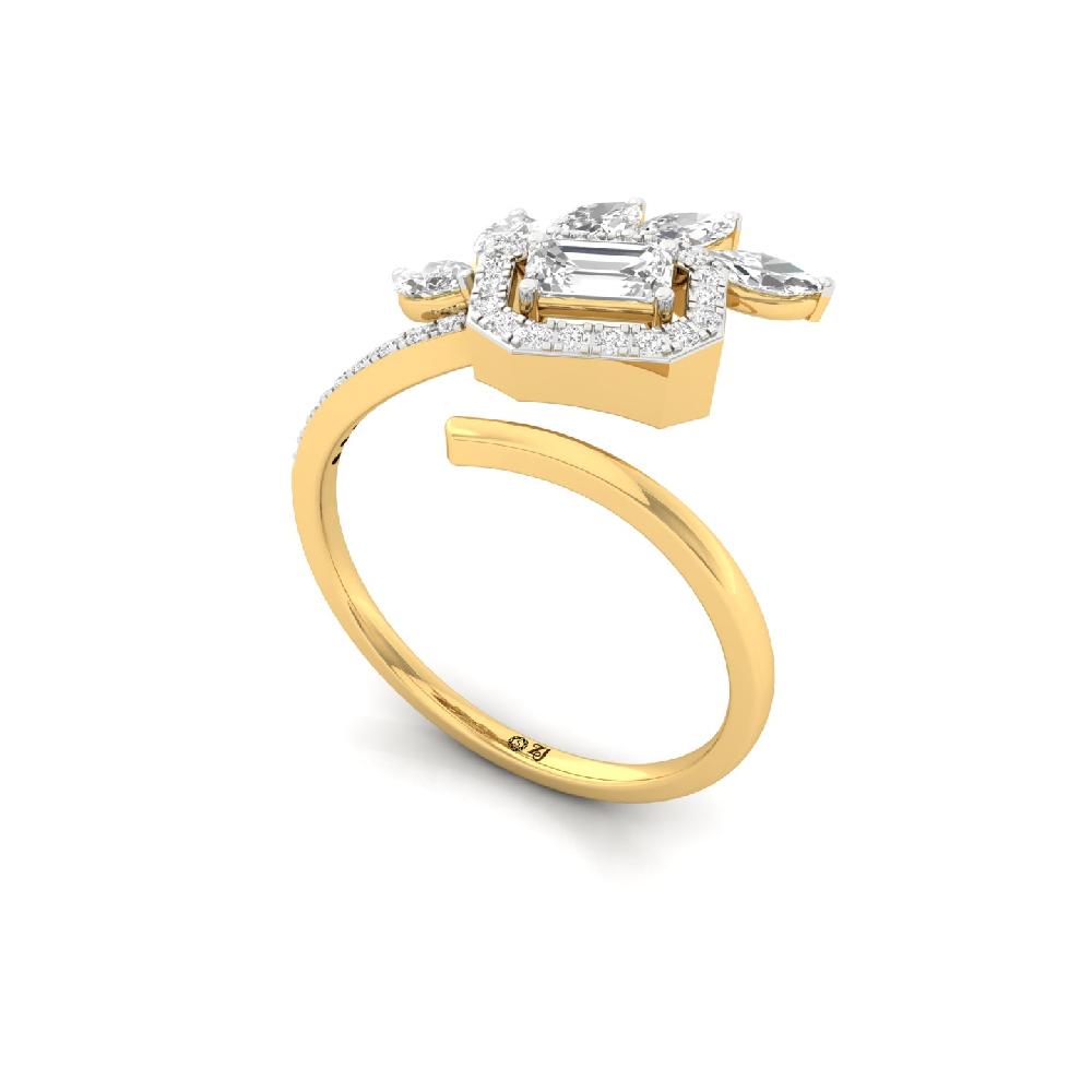 Emerald Cut Lotus Crown CVD Diamond Ring