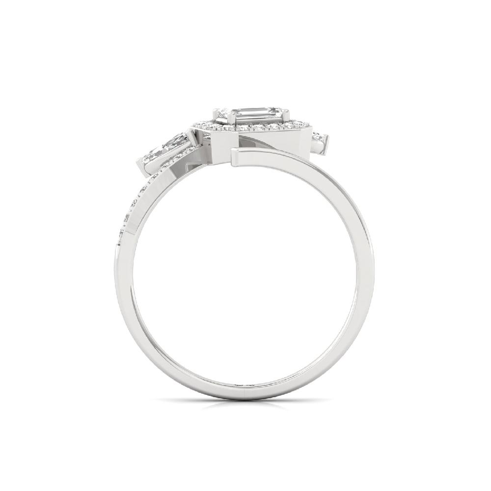 Emerald Cut Lotus Crown CVD Diamond Ring