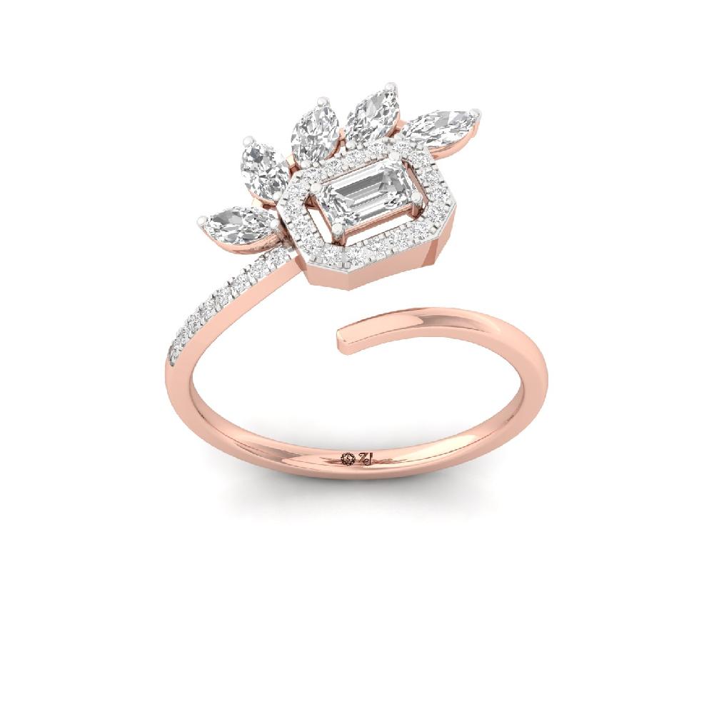 Emerald Cut Lotus Crown CVD Diamond Ring